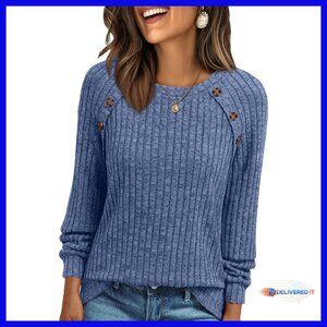 Long Sleeve Tunic Sweater Top Button Detail Casual Work Wear Plus Size